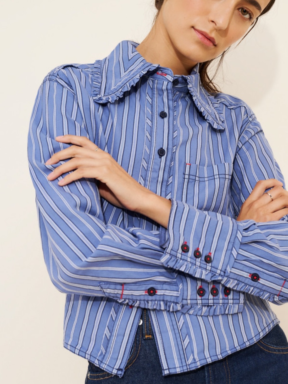 We The Free Moxley Light Blue Striped Button-Down Shirt Size: S